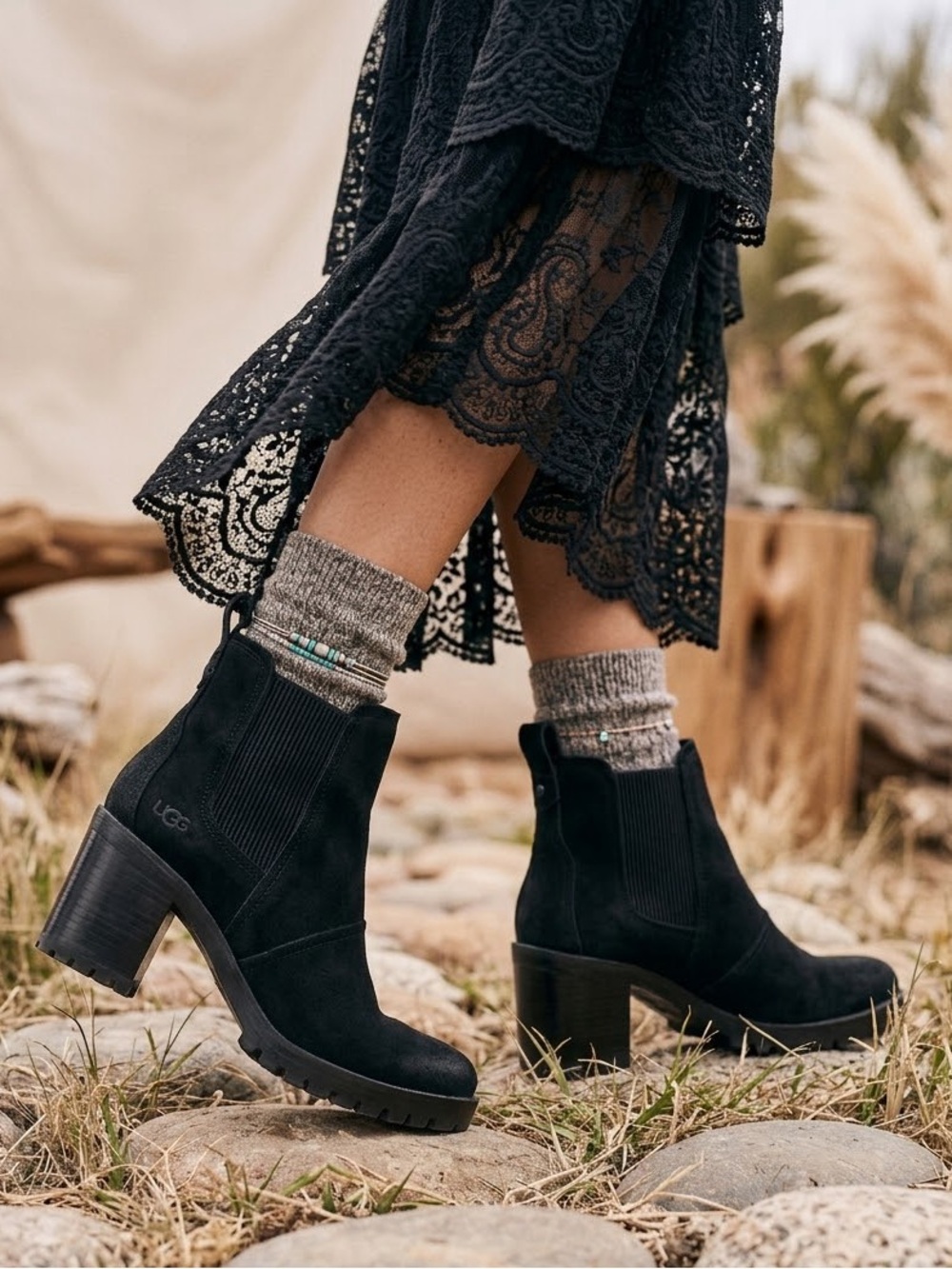 UGG Hazel Waterproof Chelsea Block Heel Bootie Suede Black Sz. 8